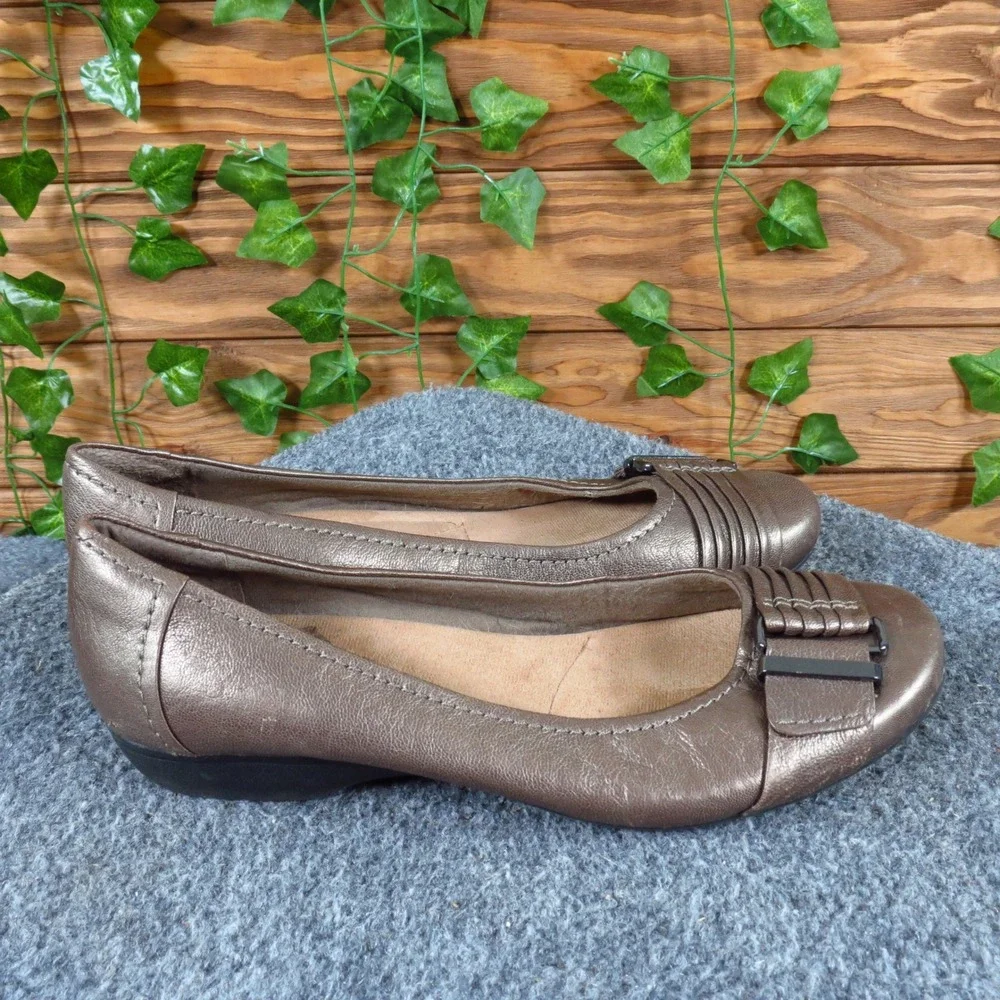 Clarks Propose Pixie 2 Women‎ Shoe Flat 6.5 Wide Casual Comfort Pewter Metallic